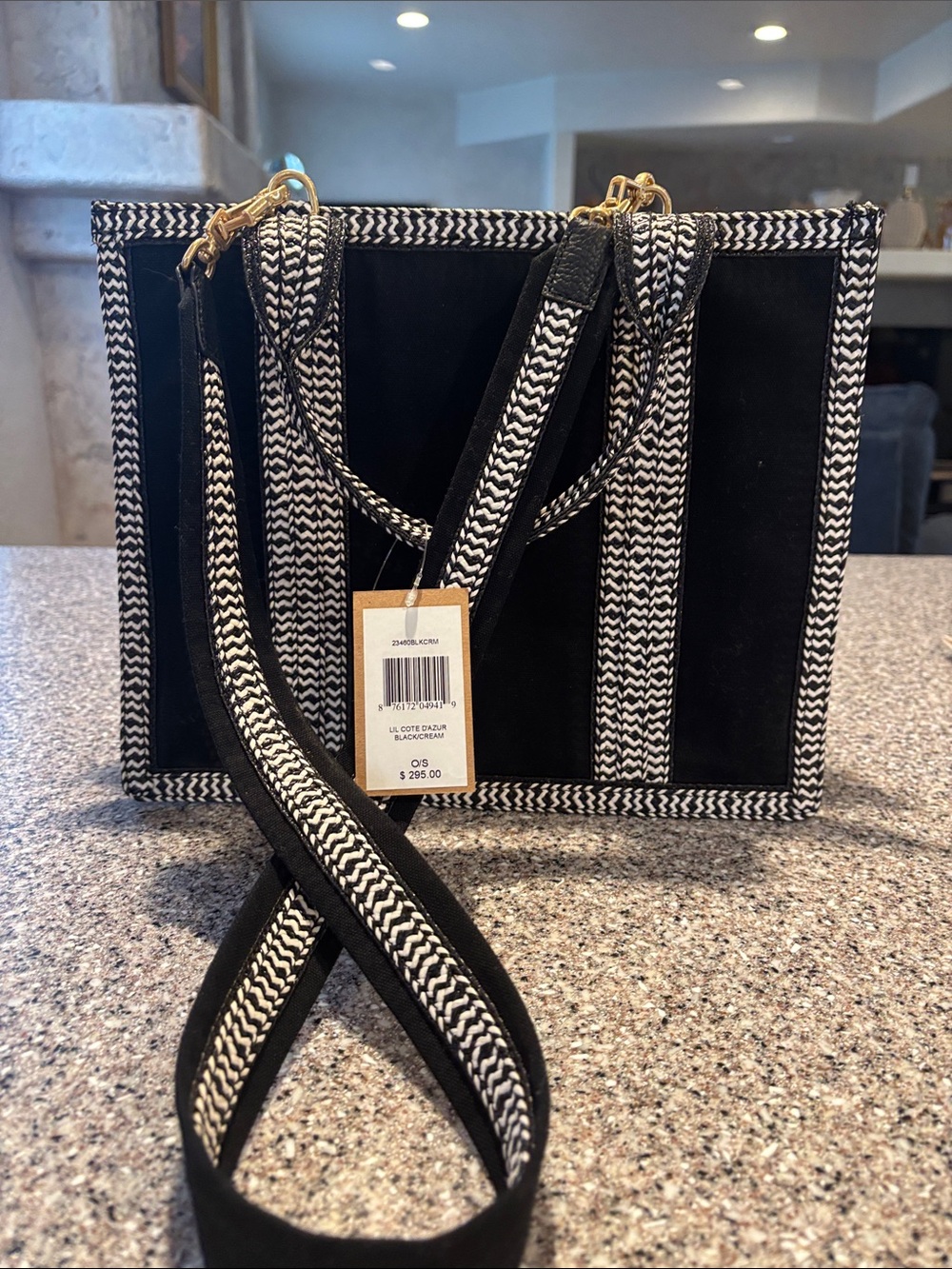 NWT Eric Javits Lil Cote D’Azur Canvas Tote Bag – Black/Cream